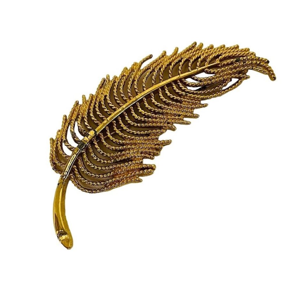 Vintage Signed Monet Feather Brooch‎ Gold Tone Quill Metal 3 3/4" Long